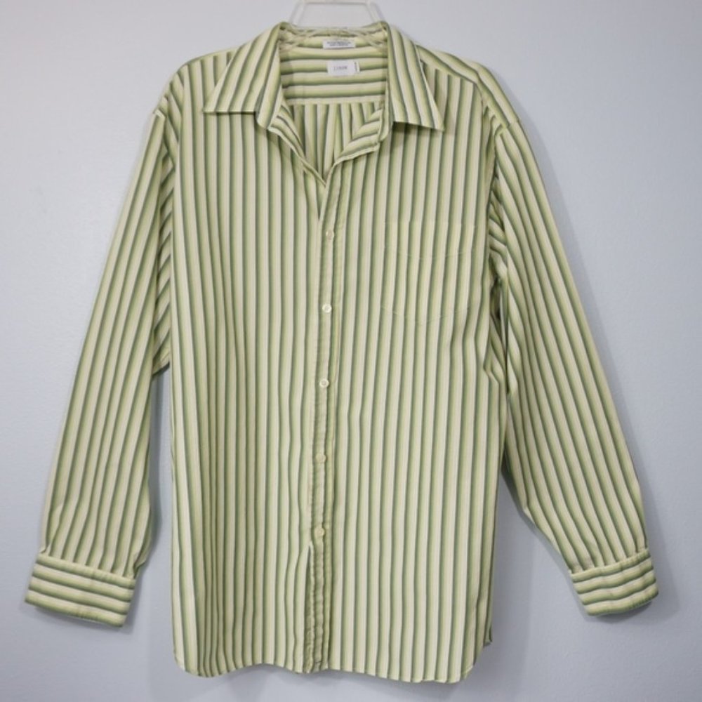 J. Crew Long Sleeve Green and White Striped Shirt Size XL 17.5 - 18
